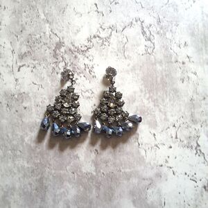Gerard Yosca crystal chandelier earrings, silver, white & black,  pierced ears